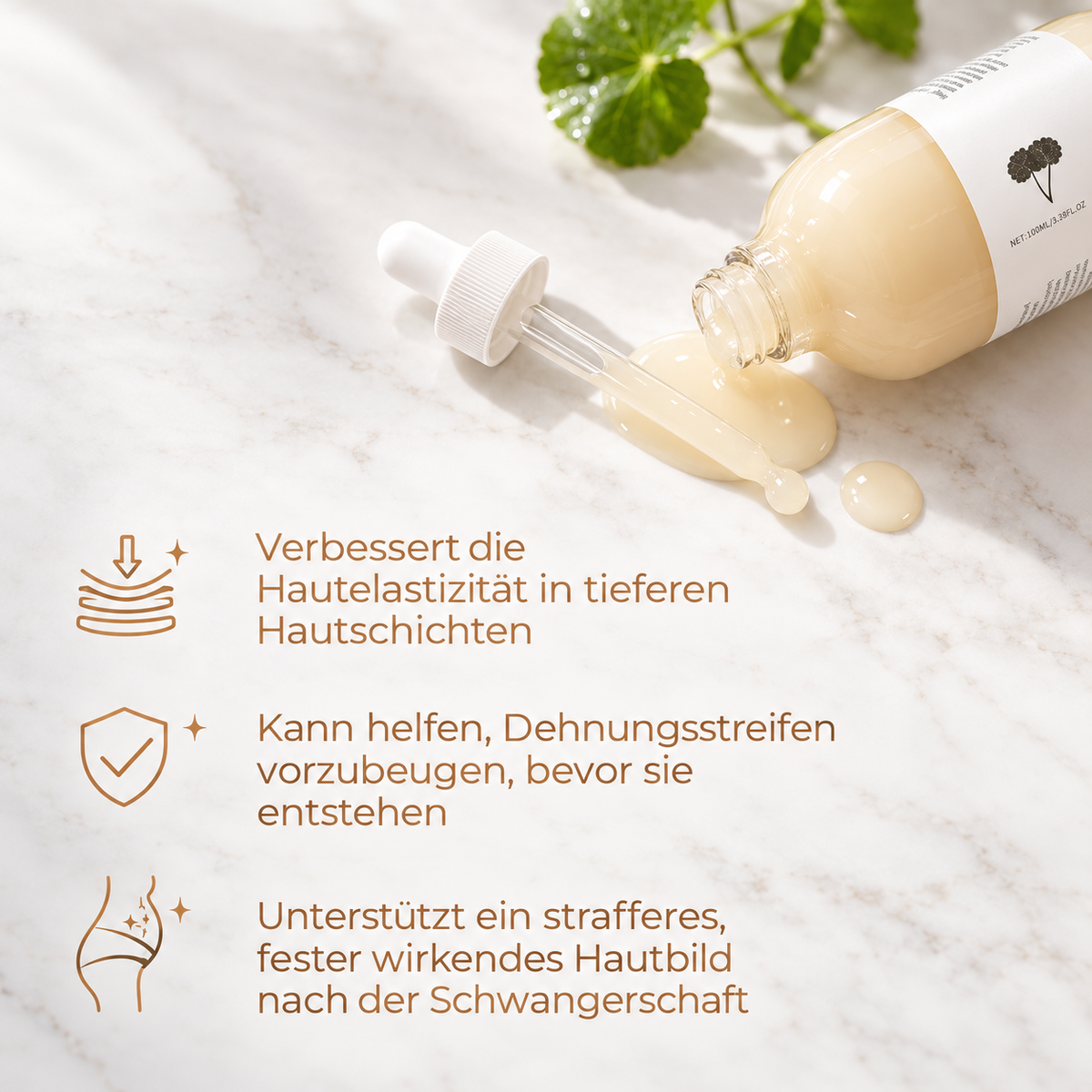 Serum-Textur und Produktinformationen auf Deutsch