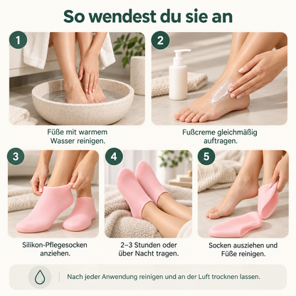 Anwendung der Silikon-Pflegesocken in fünf Schritten